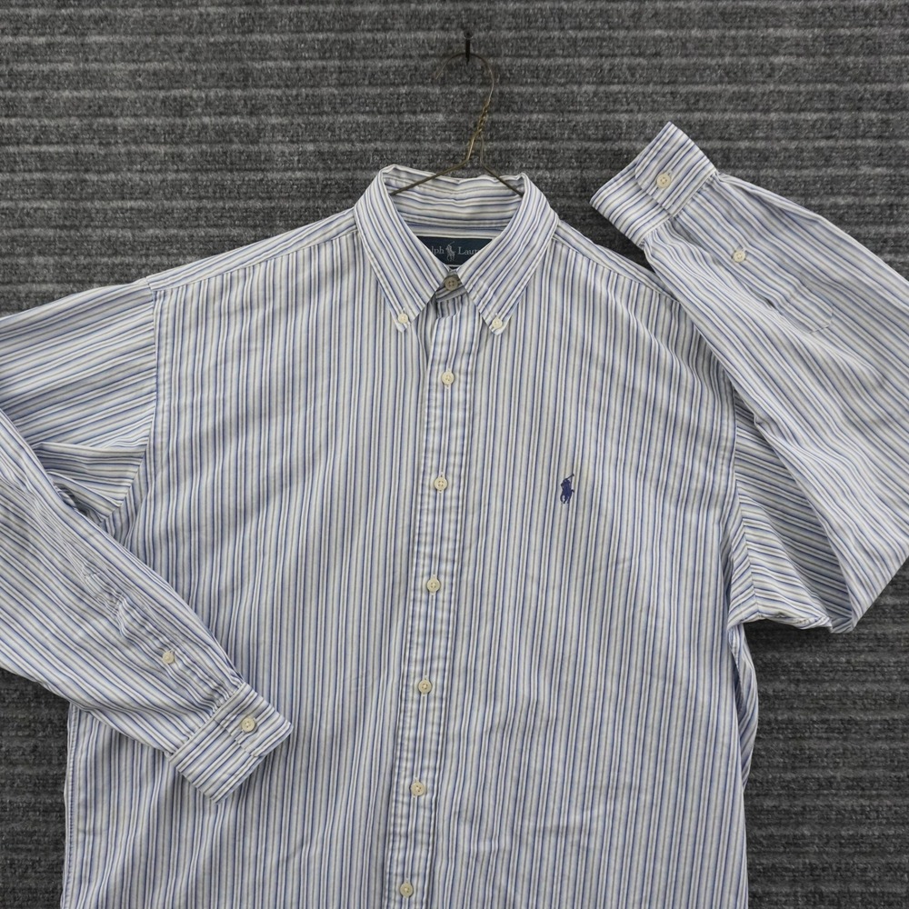 Ralph Lauren Button Down Shirt Mens M Blue White Striped Blake Cotton